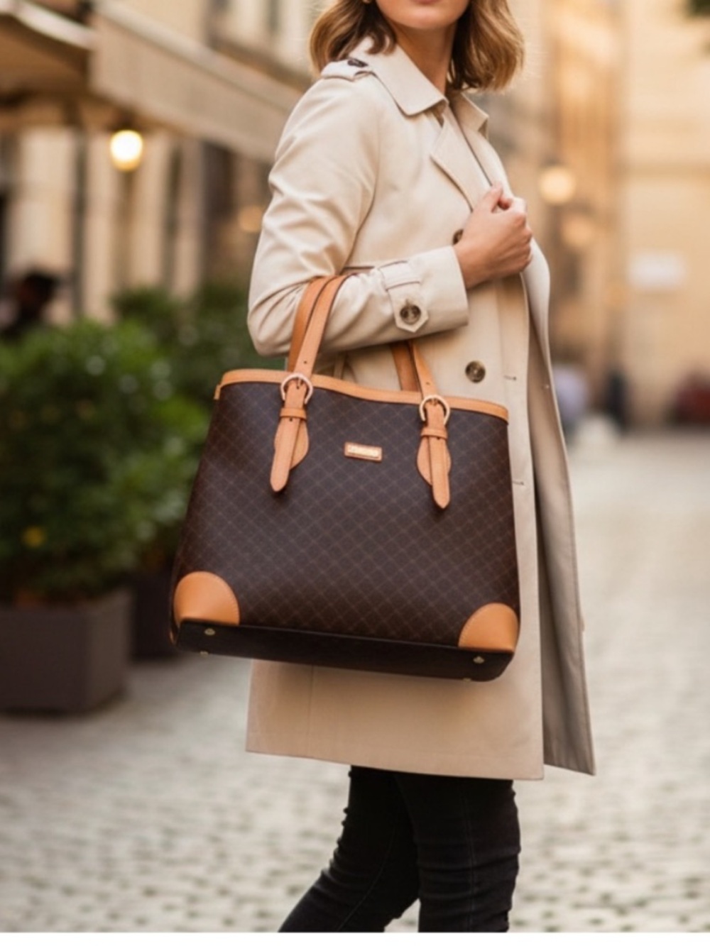 Rioni Signature Classic North-South Minimalist Tote Handbag Purse, Brown/Tan NWT